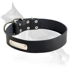 Leather German Shepherd Collar with Riveted ID Tag