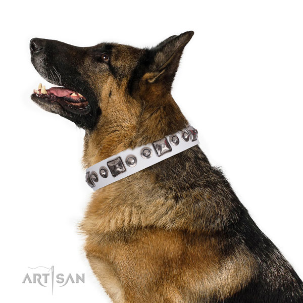 Unusual decorated leather dog collar for handy use