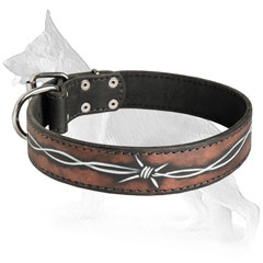 German Shepherd Leather Collar Painted Barbed Wire