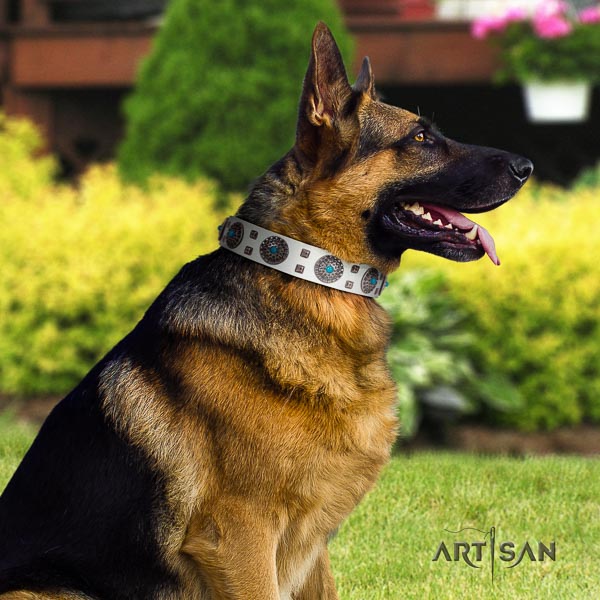 German Shepherd perfect fit leather collar with embellishments for your four-legged friend