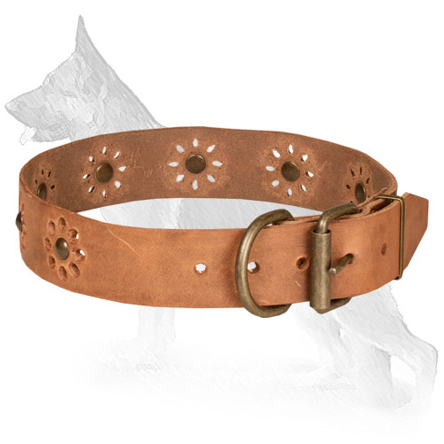 Tan Decorated Leather German Shepherd Collar