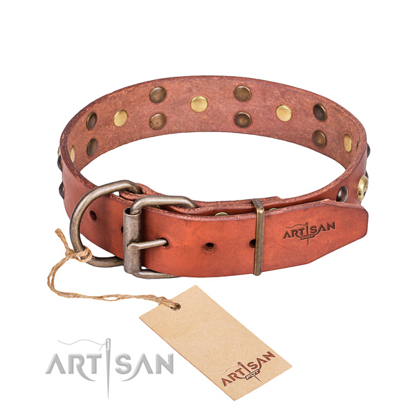 Leather dog collar with smoothed edges for convenient everyday appliance