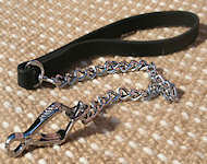 Exclusive Chain Dog Leash with Leather Handle - slip lead 26-42"