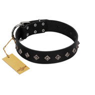 "Immense Power" Handcrafted FDT Artisan Black Leather German Shepherd Collar with Small Dotted Pyramids