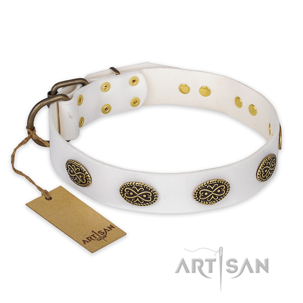 Exceptional genuine leather dog collar with durable buckle