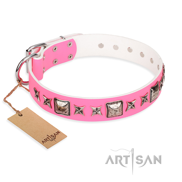 Full grain genuine leather dog collar made of quality material with corrosion resistant hardware