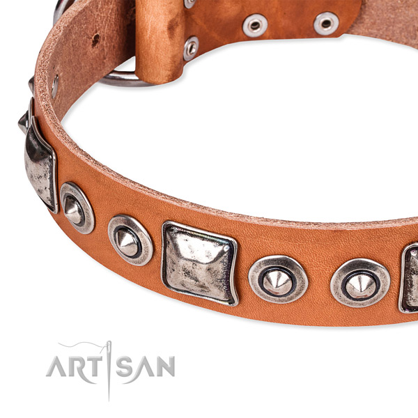 Gentle to touch full grain leather dog collar handcrafted for your stylish dog