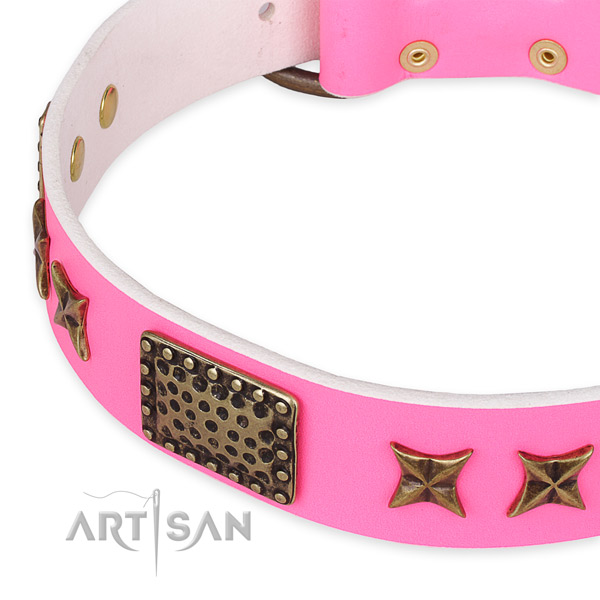 Full grain natural leather collar with corrosion resistant D-ring for your impressive pet