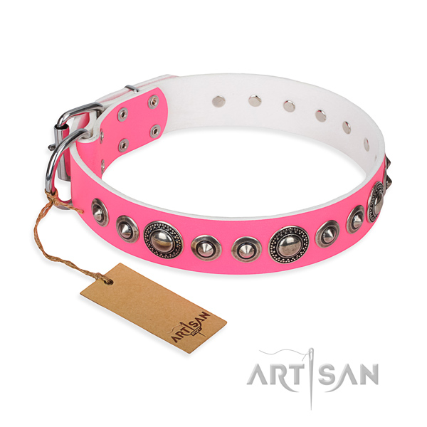 Full grain leather dog collar made of reliable material with strong fittings
