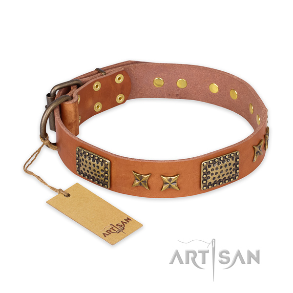 Exquisite full grain genuine leather dog collar with strong hardware