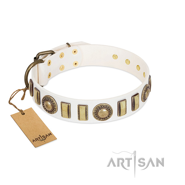 Comfortable genuine leather dog collar with strong fittings