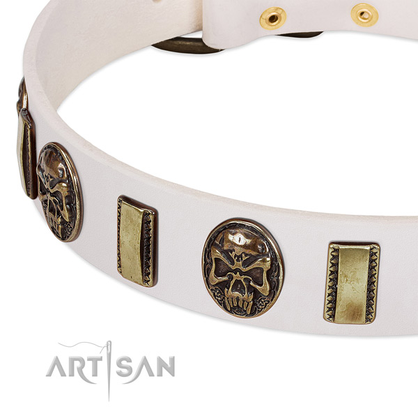 Strong traditional buckle on leather dog collar for your dog