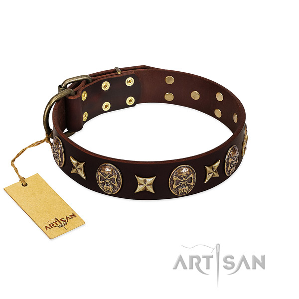 Easy to adjust genuine leather collar for your canine