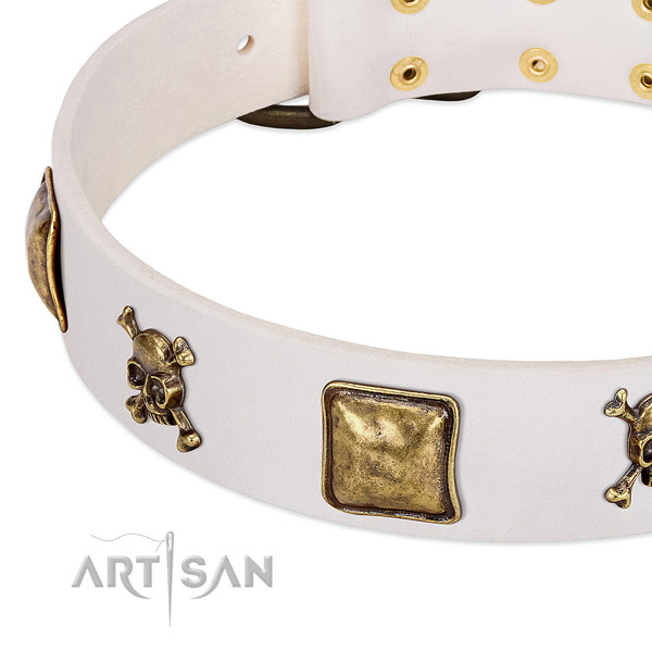 Stylish design genuine leather dog collar with corrosion resistant adornments