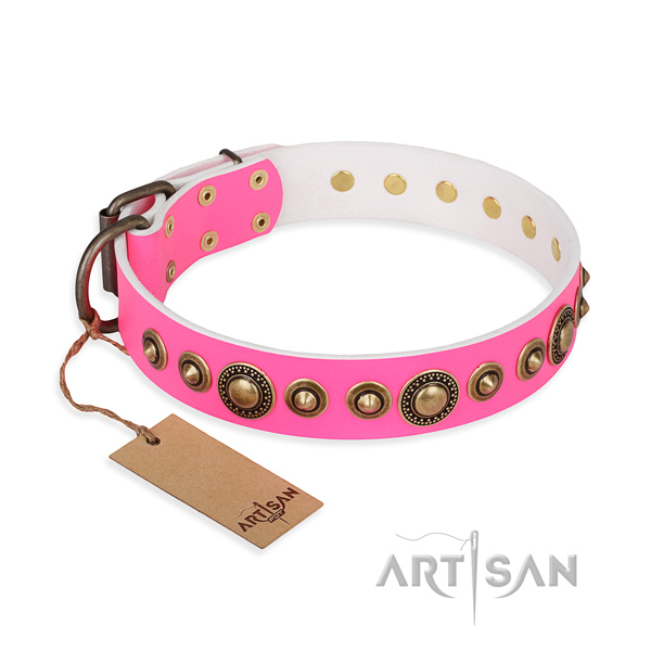 Durable full grain natural leather collar handmade for your doggie