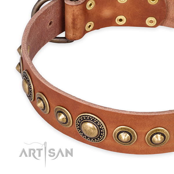 Quality natural genuine leather dog collar crafted for your lovely doggie