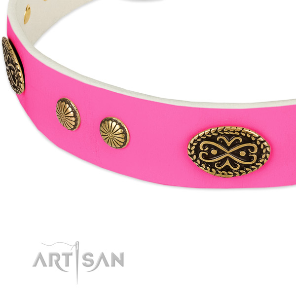 Rust-proof fittings on full grain genuine leather dog collar for your canine