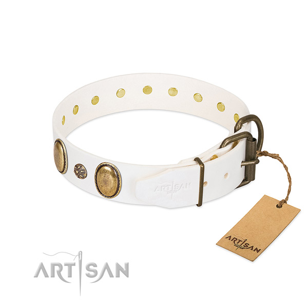 Handy use soft natural genuine leather dog collar