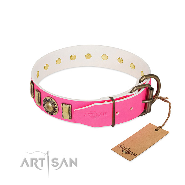 Top notch natural leather dog collar handcrafted for your four-legged friend
