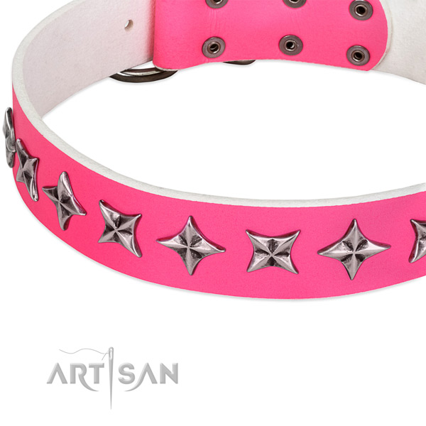 Comfortable wearing decorated dog collar of best quality leather