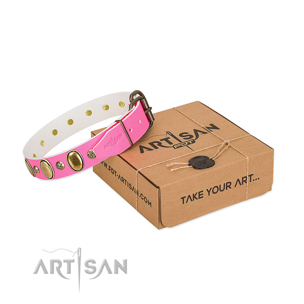 Stylish design full grain genuine leather dog collar with rust resistant hardware