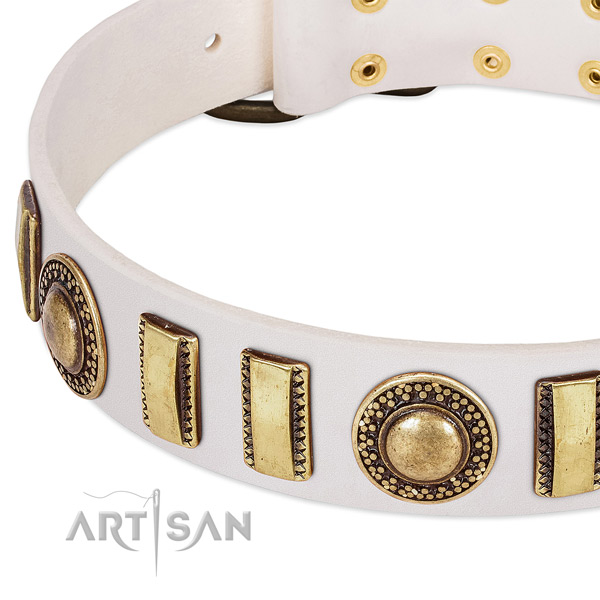 Strong natural leather dog collar with corrosion resistant hardware