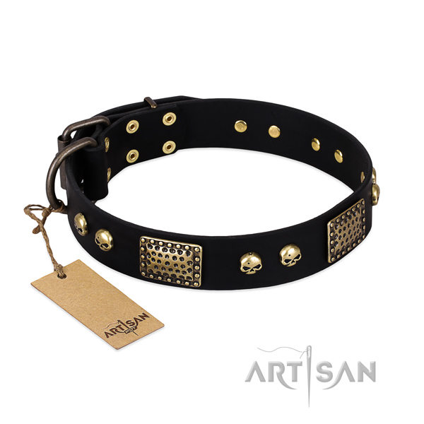 Adjustable natural genuine leather dog collar for walking your pet
