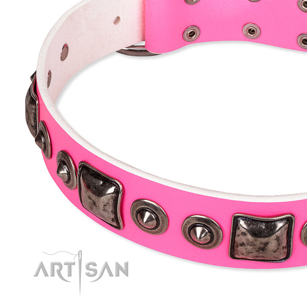 Gentle to touch full grain leather dog collar crafted for your impressive canine