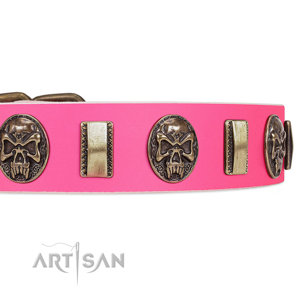 Corrosion resistant fittings on full grain natural leather dog collar for your four-legged friend