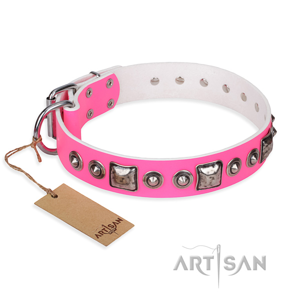 Full grain genuine leather dog collar made of top rate material with corrosion resistant D-ring