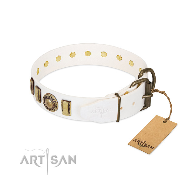 Fine quality leather dog collar with strong D-ring