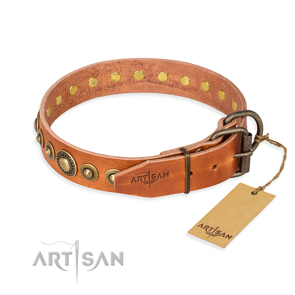 High quality natural genuine leather dog collar crafted for comfy wearing