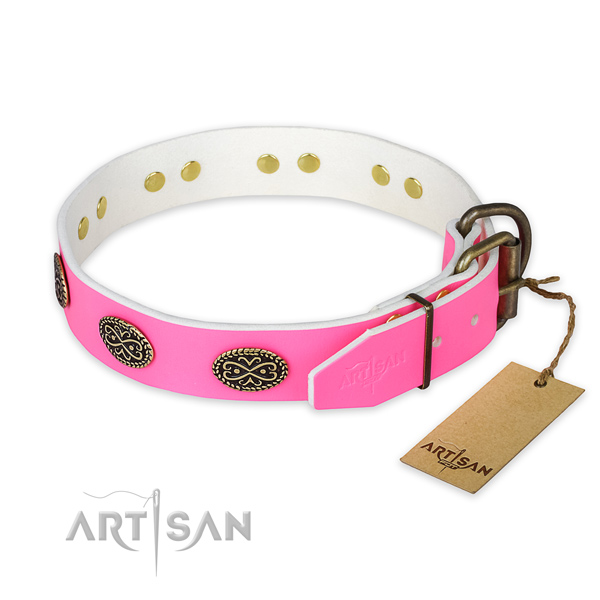 Handy use full grain leather collar with embellishments for your dog