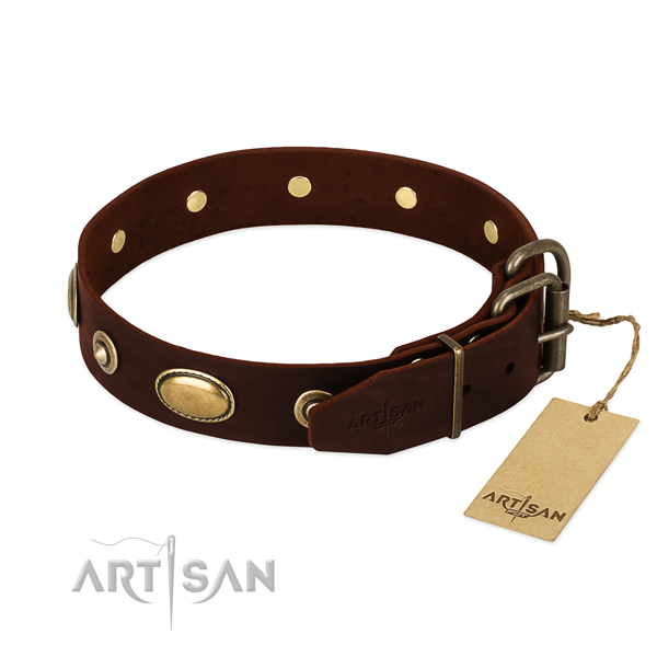 Corrosion proof fittings on full grain leather dog collar for your pet