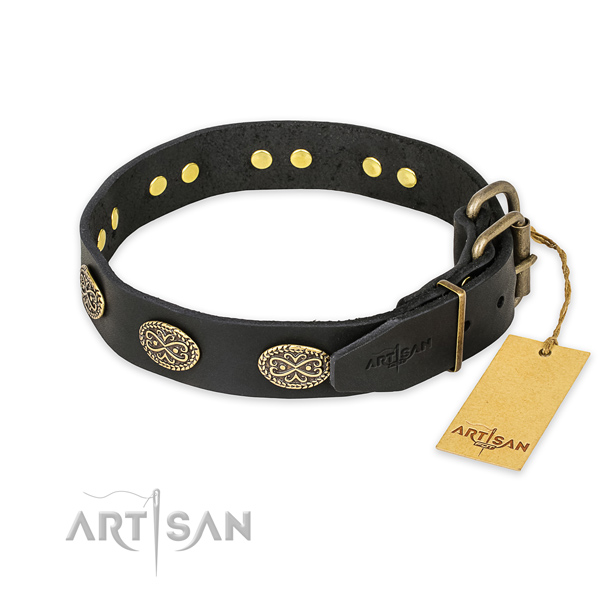 Durable D-ring on full grain leather collar for your lovely four-legged friend