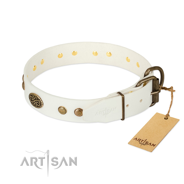 Reliable fittings on full grain genuine leather dog collar for your four-legged friend