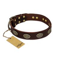 "Chocolate kiss" FDT Artisan Leather German Shepherd Collar with Old Bronze Look Oval Plates