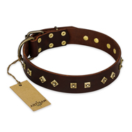 "Fashion Studs" FDT Artisan Decorated Leather German Shepherd Collar with Old Bronze-Plated Steel Hardware "Fashion Studs" FDT Artisan Decorated Leather German Shepherd Collar with Old Bronze-Plated Steel Hardware