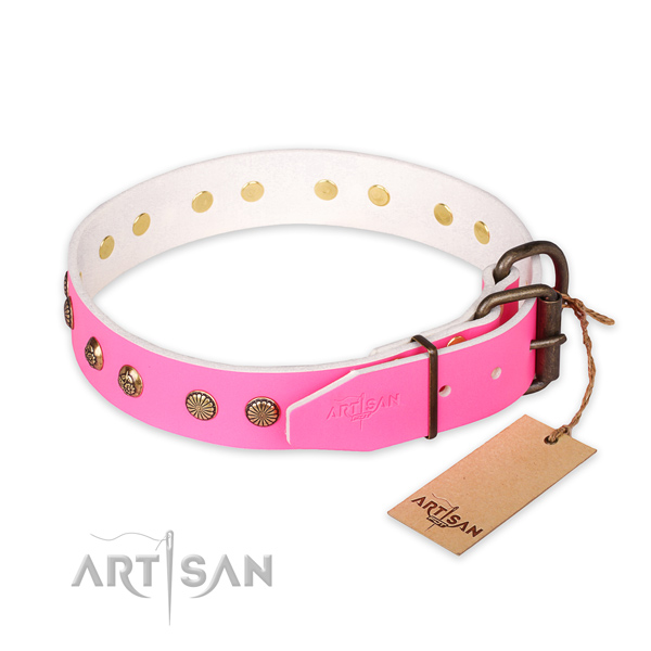 Rust-proof traditional buckle on full grain natural leather collar for your beautiful four-legged friend