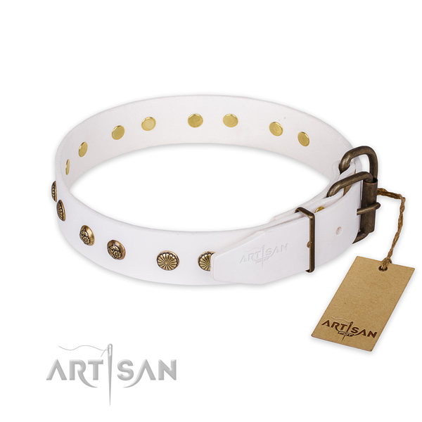 Strong D-ring on natural genuine leather collar for your beautiful canine