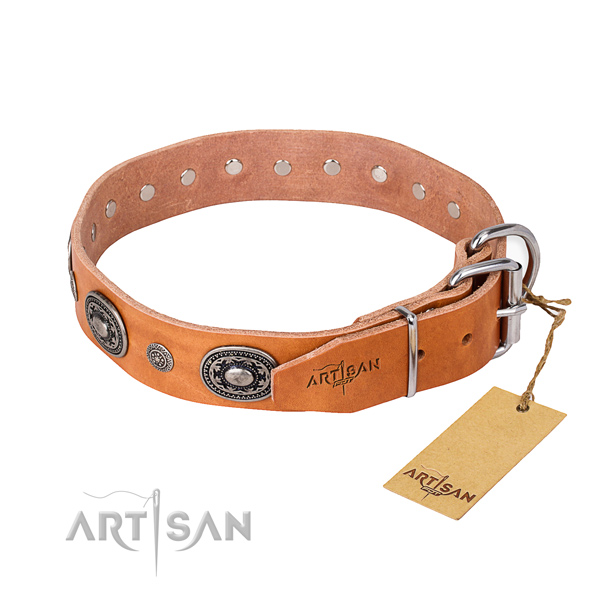 Top rate full grain natural leather dog collar created for basic training