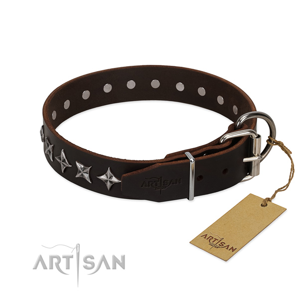 Handy use studded dog collar of durable full grain genuine leather