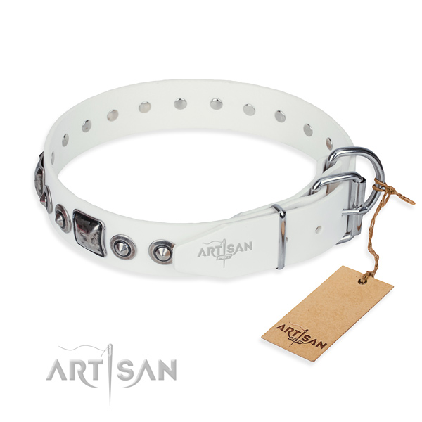 Top rate full grain natural leather dog collar created for fancy walking