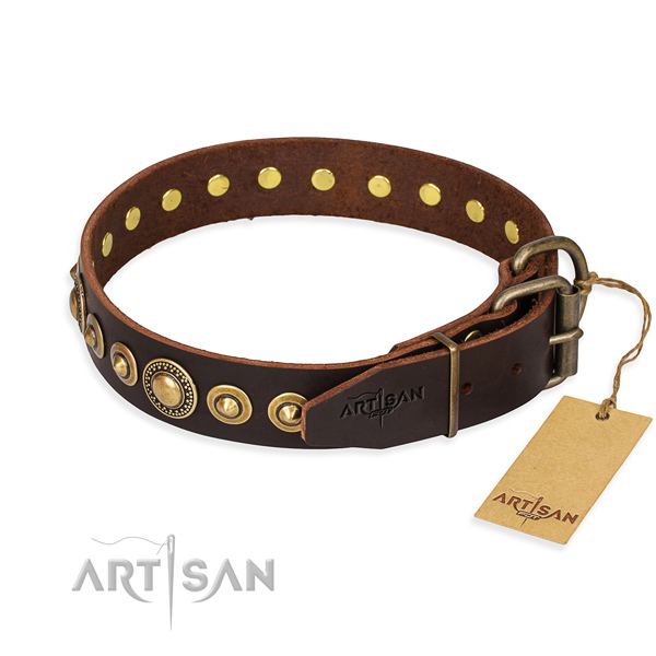 Soft full grain leather dog collar handcrafted for basic training