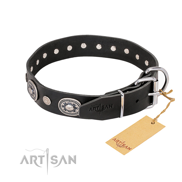 Best quality natural genuine leather dog collar crafted for comfortable wearing