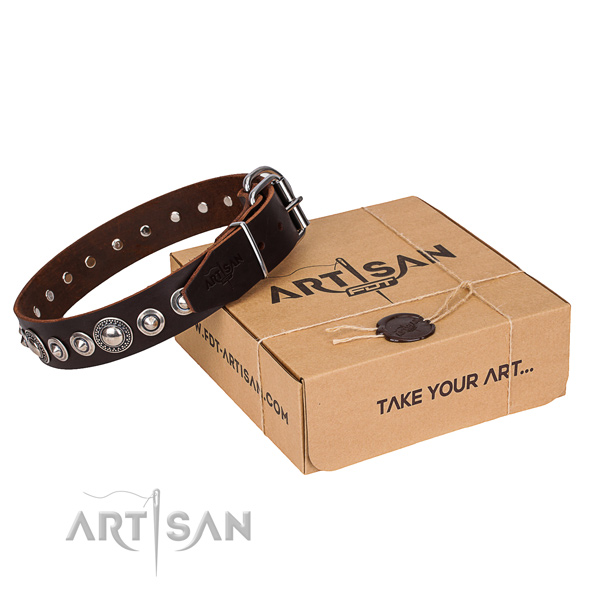 Natural genuine leather dog collar made of best quality material with rust resistant buckle