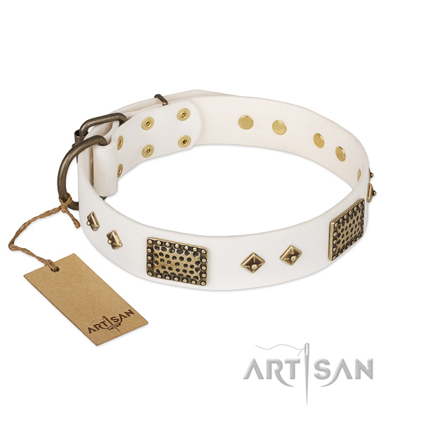 Impressive full grain genuine leather dog collar for handy use
