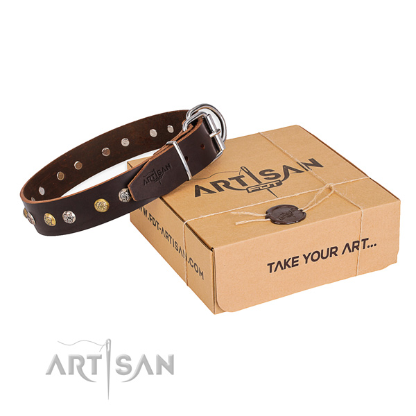 Gentle to touch natural genuine leather dog collar crafted for daily use