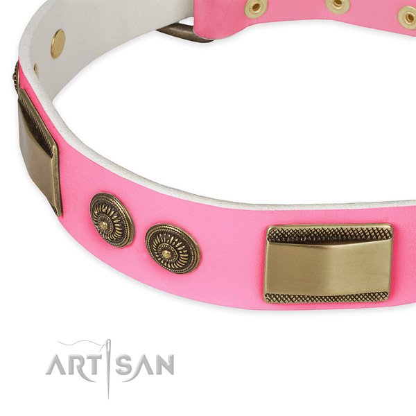 Natural genuine leather dog collar with decorations for daily walking