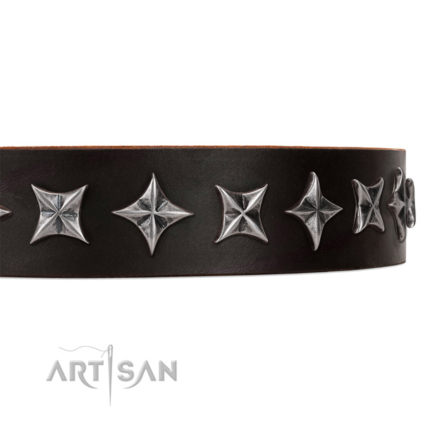 Stylish walking decorated dog collar of finest quality leather